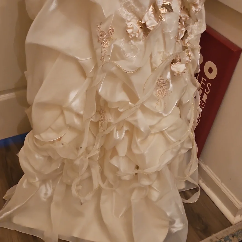 Commissioned Gown Hand Crafted Strapless White Floral Dress - Picture 8 of 17
